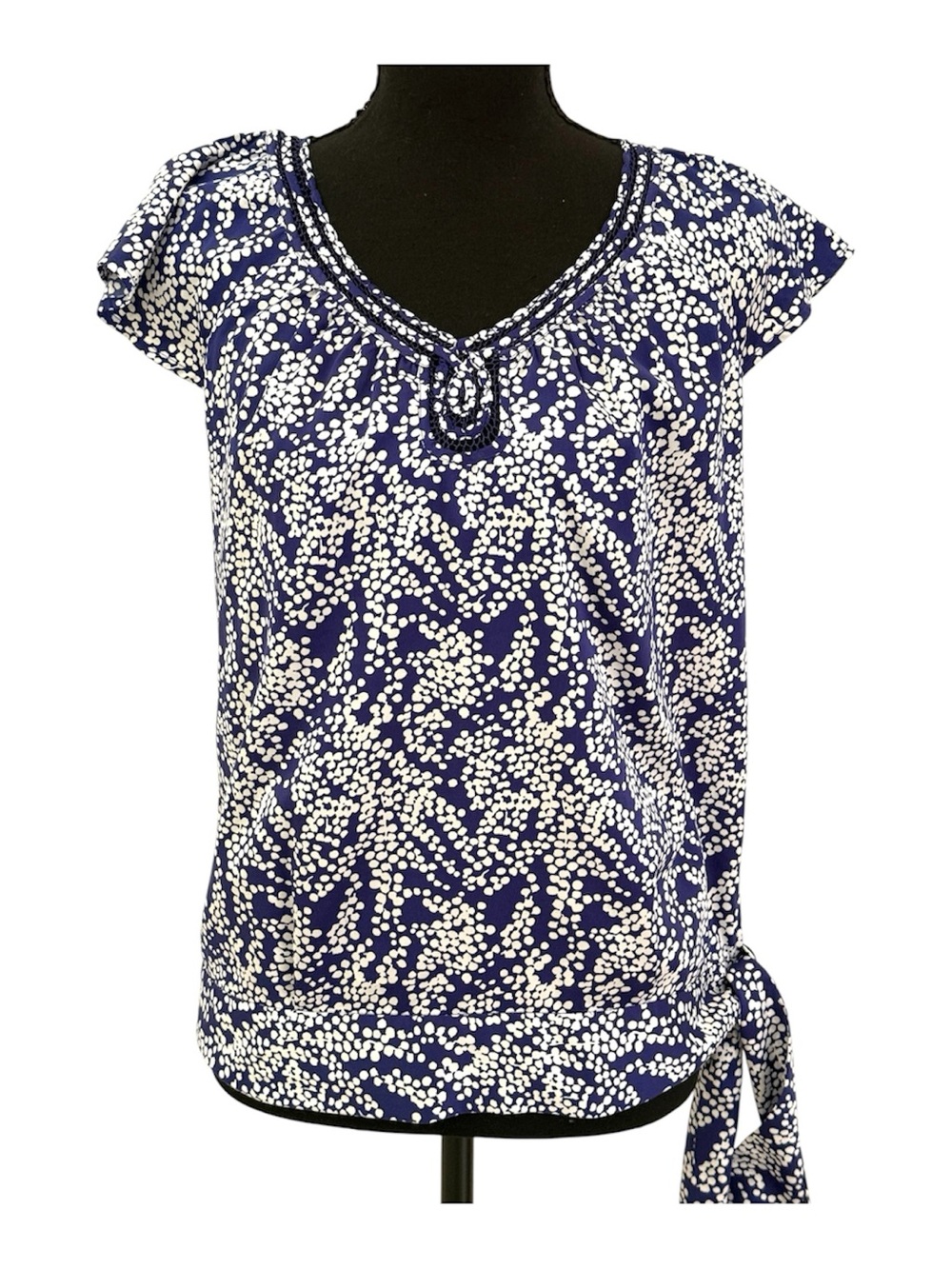 Banana Republic Navy and White Tie-Side Printed Blouse